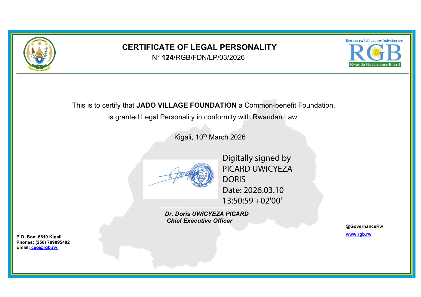 Preview of the Jado Village Foundation official charity charter